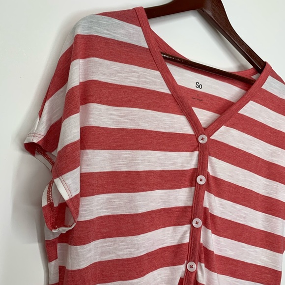 SO Burnout Pink & White Striped Shirt Button Up Tie Front New Size Small - Picture 3 of 15